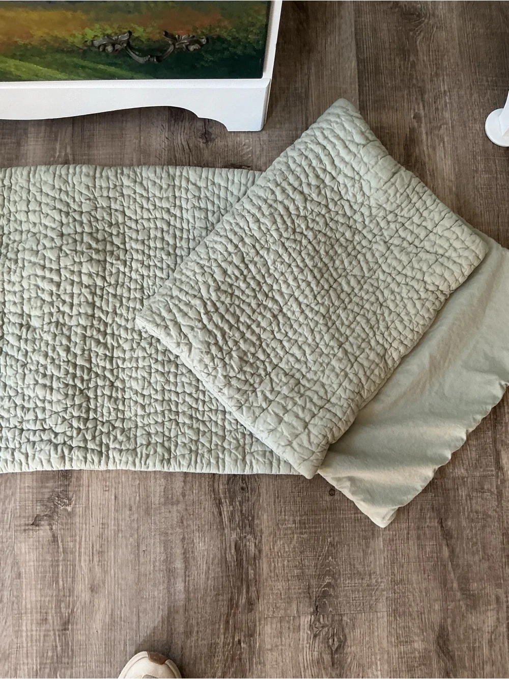 Garnet Hill King Pillow Shams Pair Quilted 100% Cotton Sage Green Handcrafted